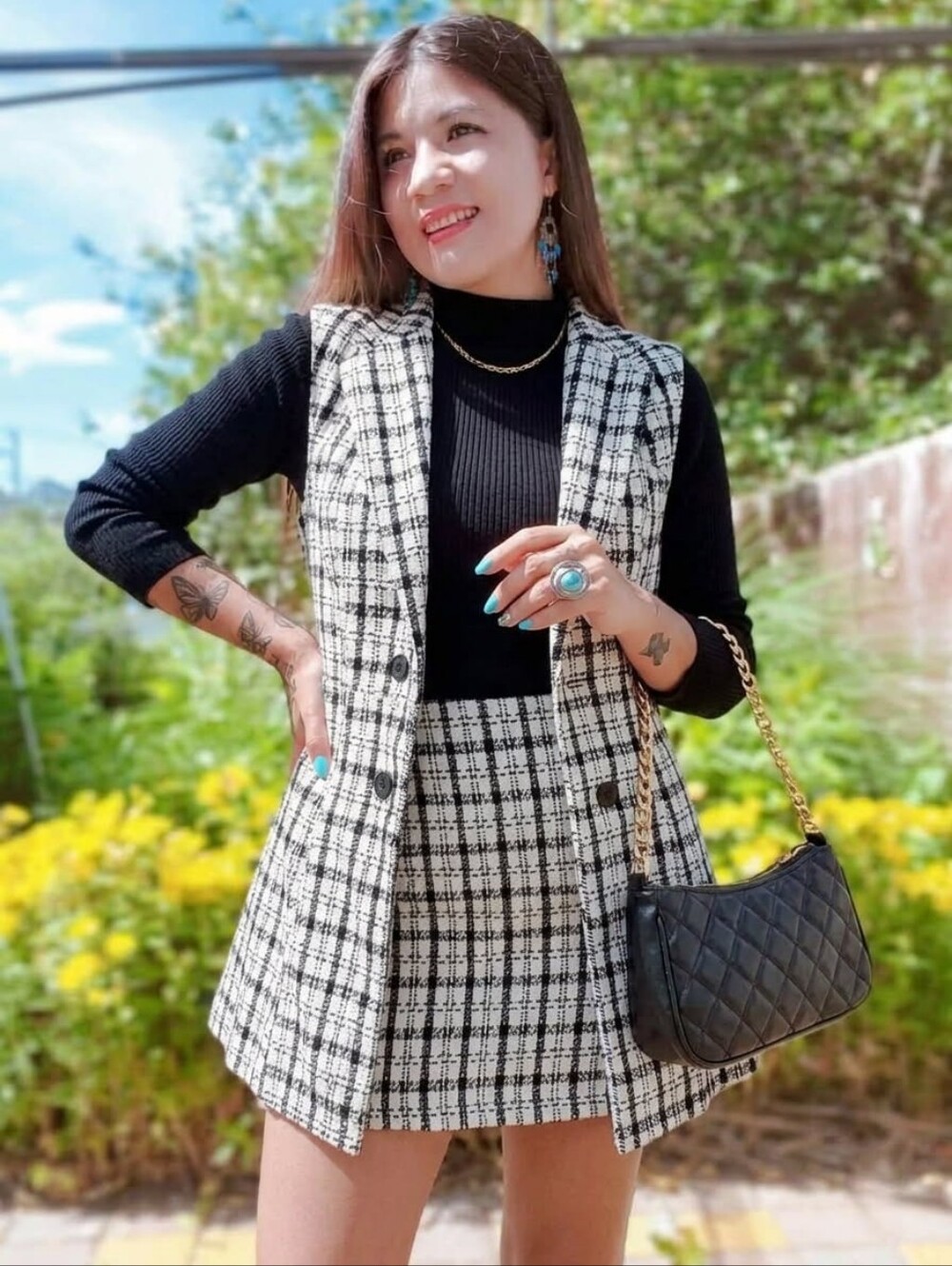 2pcs Stylish Classic Plaid Print Lapel Neck Vest Blazer and Skirt Set